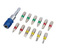 Draper Coloured 1/4" Screwdriver Bit Set With Magnetic Holder 13 Piece 82401