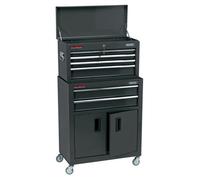 Draper Combined 6 Drawer Roller Cabinet And Tool Chest, 24", Black, Sheet Steel, Ball Bearing Drawers, Swivel Castors, Lockable