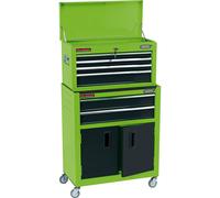 Draper Combined Portable Garage Roller Cabinet and Tool Chest Green Storage Bin