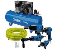 Draper Compressor Belt Drive 3HP 150LTR 230V With Air Tool Kit 70530