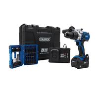 Draper D20 20V Brushless Combi Drill Kit & Draper Expert Impact Screwdriver Bit Set (26 Piece)
