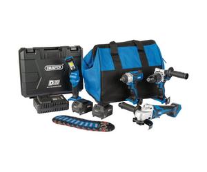 Draper D20 20V Workshop Kit, 1 X 3.0Ah Battery, 1 X 4.0Ah Battery, 1 X Fast Charger (19 Piece) 90470