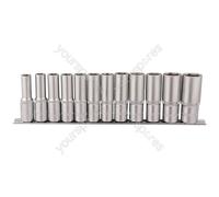 Draper Deep Socket Set on Metal Rail, 1/2" Sq. Dr. (12 Piece)