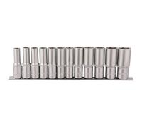 Draper Deep Socket Set On Metal Rail Satin Finish 1/2" Square Drive 12 Pieces