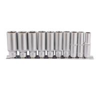 Draper Deep Socket Set On Metal Rail Satin Finish 3/8" Square Drive 10 Pieces