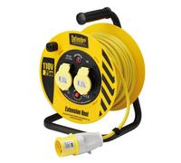 Draper Defender 110V 16A 2 Way Cable Reel 25M, Thermal Cut Out, Steel A Frame