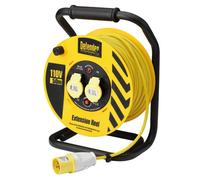 Draper Defender 110V 16A 2 Way Cable Reel 50M, Thermal Cut Out, Steel Frame