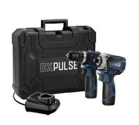 DXPULSE 12V Brushless Combi Drill & Impact Driver Kit, 1/4" Hex Drive, 2 x 2.0Ah Batteries, Charger, LED Light, Screwdriver & Drill Bits, Compact Cordless Kit
