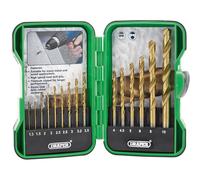 Draper HSS 15 Piece Titanium Nitride Coated Drill Set | 1.5 to 10mm Masonry Kit |10/13mm Chuck | 135° Split Point | Multifunctional Drill Bits | Foldable Storage Case | 18549