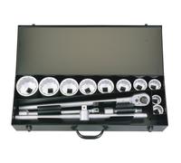 Draper Elora Socket Set 14pc 1in Drive Metric Bi Hex Ratchet Steel Case 53037
