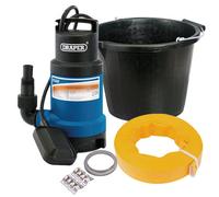 Draper Emergency Flood Kit 1, Submersible Dirty Water Pump, 10M Layflat Hose, 8mm Hose Clamps, Polyethylene Bucket, Ideal For Irrigation