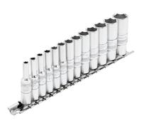 Draper Expert 13 Piece 1/4" Drive Deep Hex Socket Set Metric on Rail