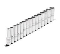 Draper Expert 15Pc Metric Deep Socket Set 1/2" Drive Chrome Vanadium Metal Rail
