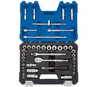 Draper 16465 3/8-Inch Square Drive Combined mm/AF Polished Chrome Socket 41 Piece Set, Blue