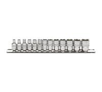 Draper Socket Set 16487 - 1/4-Inch Square Drive Metric, 13-Piece on Metal Rail