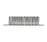 Draper 16495 Deep Socket Set 3/8-inch Square Drive Imperial 11-piece on Metal Rail, Blue