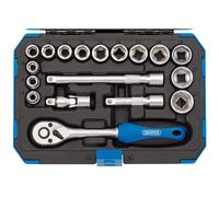 Draper Expert 18 Piece Metric Socket Set | Ratchet Tool and Case | 3/8" Square Drive | HI-TORQ MM/AF Sockets | DIY Home Professional and Car Kit |Hand