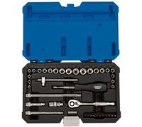 Draper Expert 40Pc mm Af Socket Set 1/4" Drive Chrome Vanadium Ratchet Tool Case