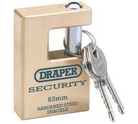 Draper Expert 64201 Close Shackle Solid Brass Padlock With Hardened Steel Shackle 2 Keys 63Mm each