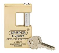 Draper Expert 64202 Close Shackle Solid Brass Padlock With Hardened Steel Shackle 2 Keys 76Mm each