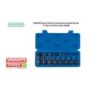 Draper Expert Impact Hexagonal Socket Bit Set 26439 - 1/2" Drive 5-19mm 78mm 8pc Blue