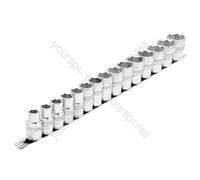 Draper Expert HI-TORQ® Metric Socket Set on a Metal Rail, 1/2" Sq. Dr. (15