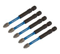 Draper Expert 05675 Pz-Type Impact Screwdriver Bits No.2 X 75Mm 1/4in Hex (Pack Of 5) 1