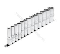 Draper Expert Imperial Deep Socket on a Metal Rail, 1/2" Sq. Dr. (13 Piece)