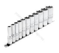 Draper Expert Imperial Deep Socket Set on a Metal Rail, 3/8" Sq. Dr. (11 Piece)