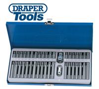 Draper Expert TX-STAR® 1/2" 40 Piece Hex & Spline Mechanics Bit Set | 3/8 Square Drive Hand Tool | Chrome Vanadium Steel Sockets Mechanics Car Tools | Steel Case | 33322