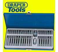 Draper Expert TX-STAR® 1/2" 40 Piece Hex & Spline Mechanics Bit Set | 3/8 Square Drive Hand Tool | Chrome Vanadium Steel Sockets Mechanics Car Tools | Steel Case | 33322