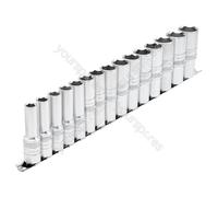 Draper Expert Metric Deep Socket on a Metal Rail, 1/2" Sq. Dr. (15 Piece)