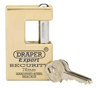 Draper 64202 Expert Quality Close Solid Brass Padlock and 2 Keys with Hardened Steel Shackle 76 Millimeters