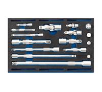 Draper Extension Bar, Universal Joints and Socket Convertor Set 1/4 Drawer EVA Insert Tray (16 Piece)