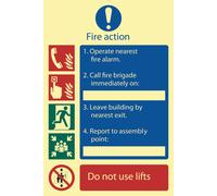 Draper Glow In The Dark 'Fire Action Procedure' Mandatory Sign