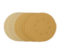 Draper Gold Sanding Discs with Hook & Loop, 125mm, Assorted Grit - 120G, 180G, 240G, 320G, 400G (Pack of 10)
