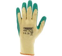 Draper Heavy Duty Latex Coated Work Gloves, Extra Large, Green