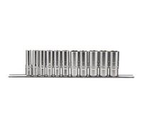 Draper 16495 Deep Socket Set 3/8-inch Square Drive Imperial 11-piece on Metal Rail, Blue