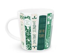 Draper James 12 Ounce Ceramic Coffee and Tea Mug, Dishwasher and Microwave Safe Mug with Handle (Green Book Stack)