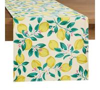 Draper James Lemon Blossom Reversible Fabric Table Runner, Cotton-Rich, Machine Washable, Yellow/Green, 14"x72"