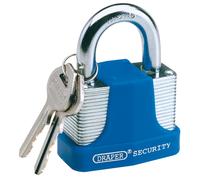 Draper Laminated Steel Padlock and 2 Keys with Hardened Steel Shackle and Bumper, 65mm
