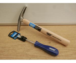 DRAPER MAGNETIC UPHOLSTERY TACK HAMMER HICKORY HANDLE 19724 + TACK LIFTER 64804