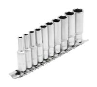 Draper Metric 6 Point Deep Socket on Metal Rail 1/4"D 10 Piece 16399