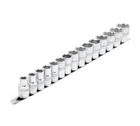 Draper Metric Socket on a Metal Rail 1/2"D 15pc 6 Point Standard Length 16496