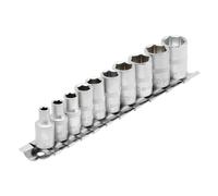 Draper Metric Socket on Metal Rail 1/4"D 6 Point Standard Length 10 Piece 16398