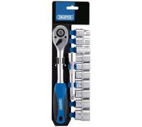 Draper Metric Socket & Ratchet Set Satin Finish 1/2" Square Drive 12 Pieces