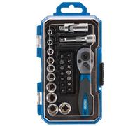 DRAPER Metric Socket Set, 1/4" Sq. Dr. (27 Piece)