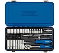 Draper Metric Socket Set In Metal Case Satin Finish 1/4" Square Drive 45 Piece