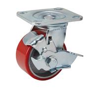 Draper Polyurethane Wheel with Brake Swivel Plate Fixing 100mm Heavy Duty 65524