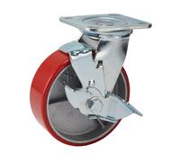 Draper Polyurethane Wheel with Brake Swivel Plate Fixing 160mm Heavy Duty 65530